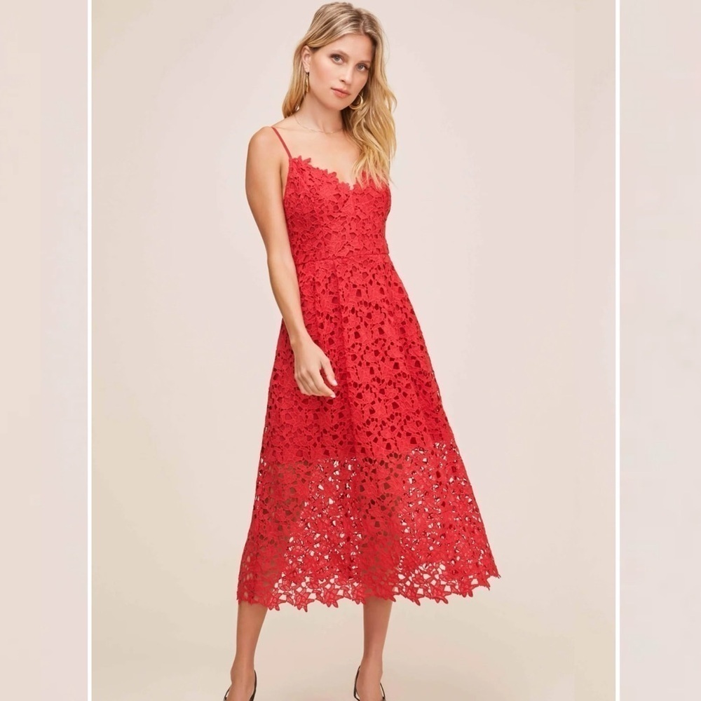 Red Lace Midi A Line Dress in Red Crinsom ASTR Size Medium